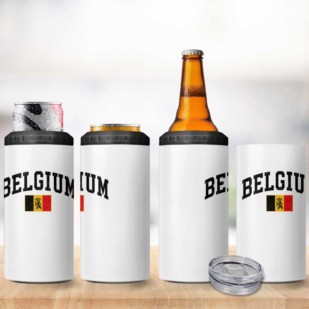 Vintage Belgium 4 in 1 Can Cooler Tumbler Lion Royal Flag Graphic Belgian Soccer Football Pride Gift for Fans