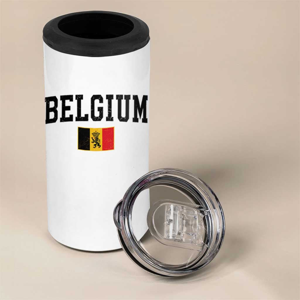 Vintage Belgium 4 in 1 Can Cooler Tumbler Lion Royal Flag Graphic Belgian Soccer Football Pride Gift for Fans