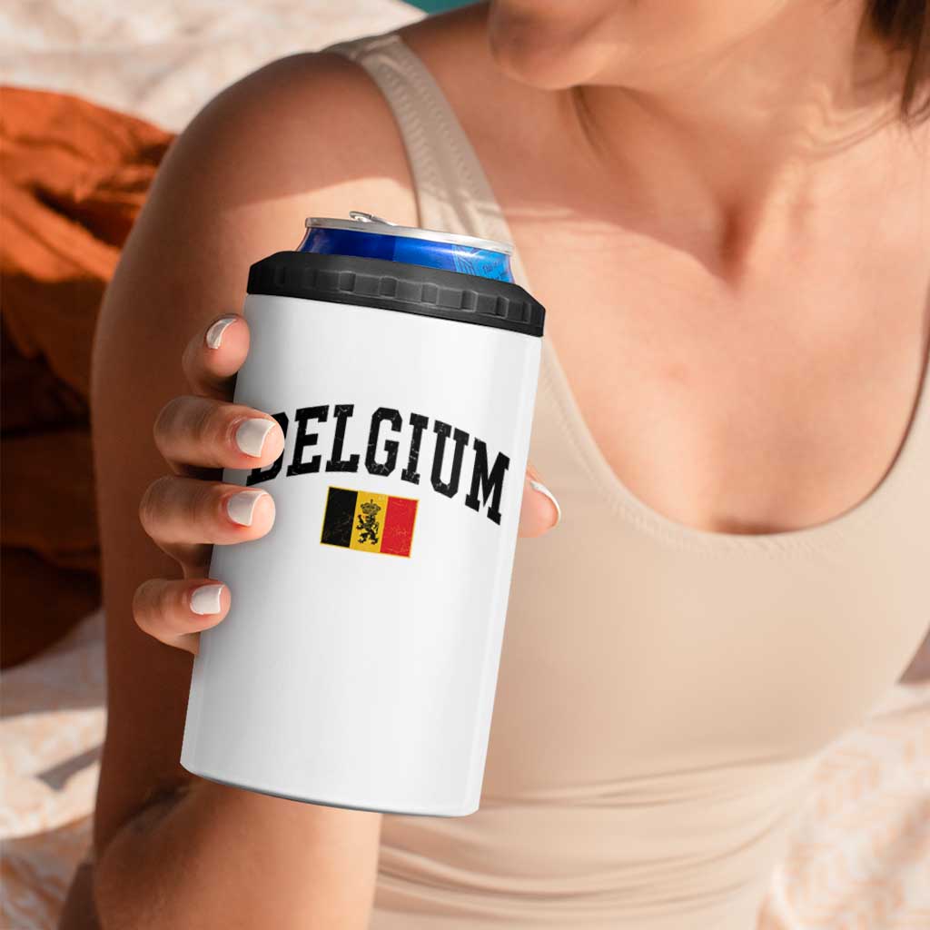 Vintage Belgium 4 in 1 Can Cooler Tumbler Lion Royal Flag Graphic Belgian Soccer Football Pride Gift for Fans