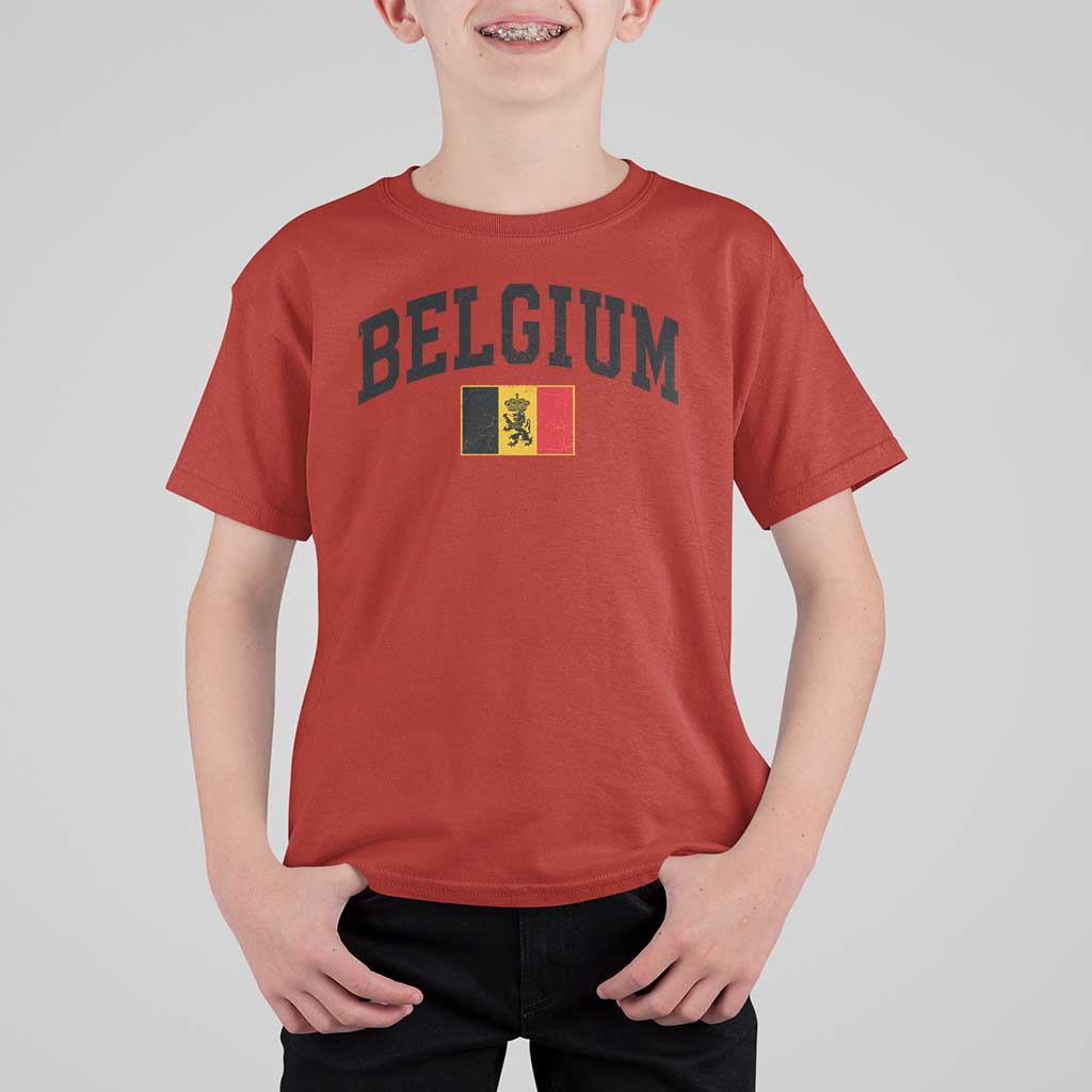 Vintage Belgium T Shirt For Kid Lion Royal Flag Graphic Belgian Soccer Football Pride Gift for Fans
