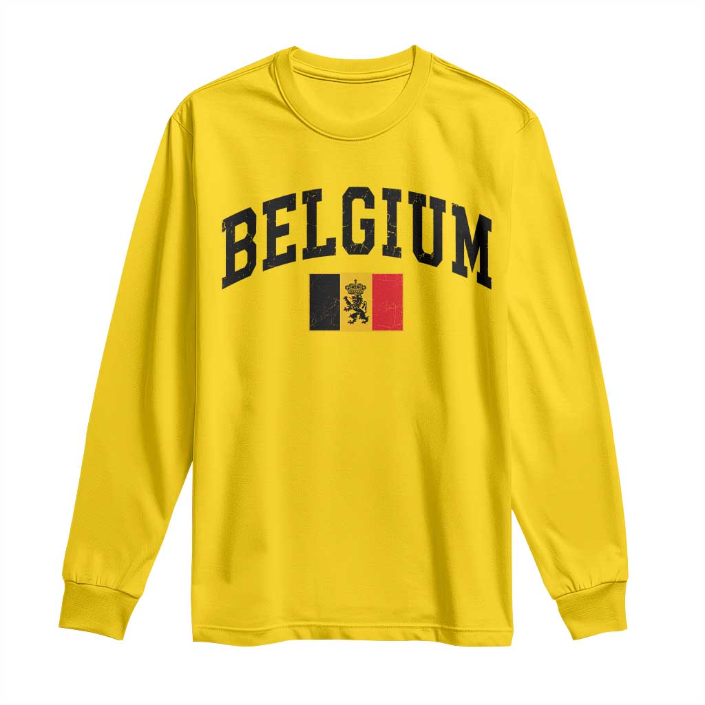 Vintage Belgium Long Sleeve Shirt Lion Royal Flag Graphic Belgian Soccer Football Pride Gift for Fans