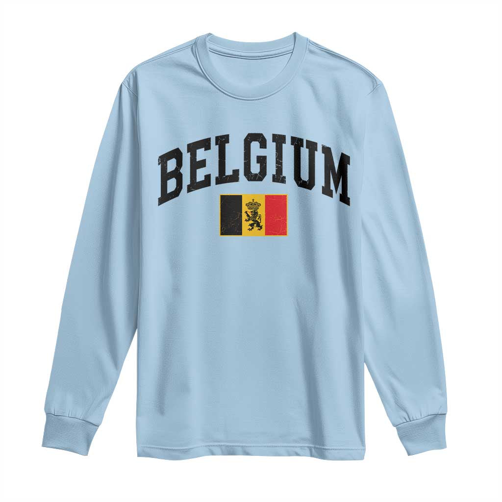 Vintage Belgium Long Sleeve Shirt Lion Royal Flag Graphic Belgian Soccer Football Pride Gift for Fans