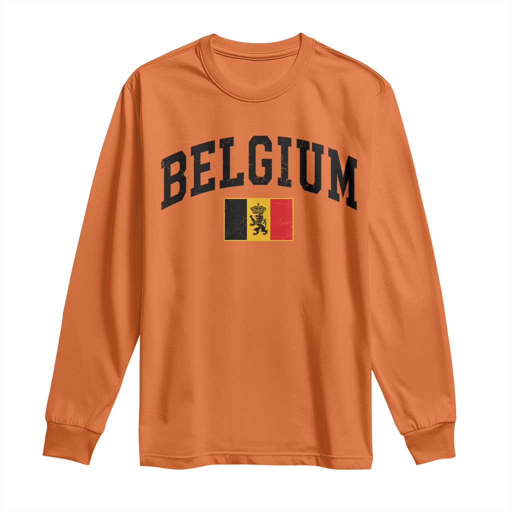 Vintage Belgium Long Sleeve Shirt Lion Royal Flag Graphic Belgian Soccer Football Pride Gift for Fans