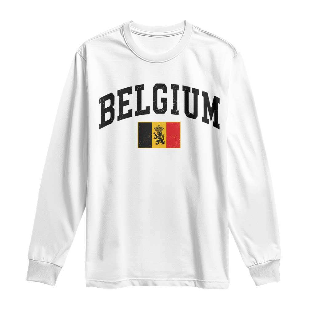 Vintage Belgium Long Sleeve Shirt Lion Royal Flag Graphic Belgian Soccer Football Pride Gift for Fans