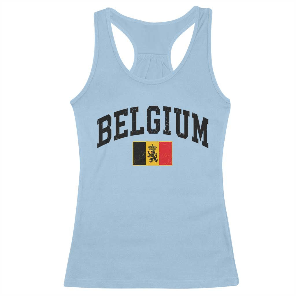 Vintage Belgium Racerback Tank Top Lion Royal Flag Graphic Belgian Soccer Football Pride Gift for Fans