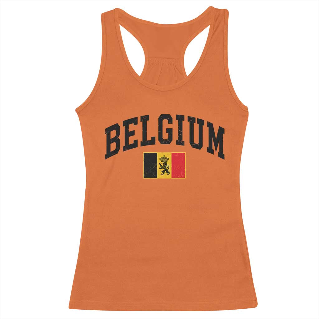 Vintage Belgium Racerback Tank Top Lion Royal Flag Graphic Belgian Soccer Football Pride Gift for Fans