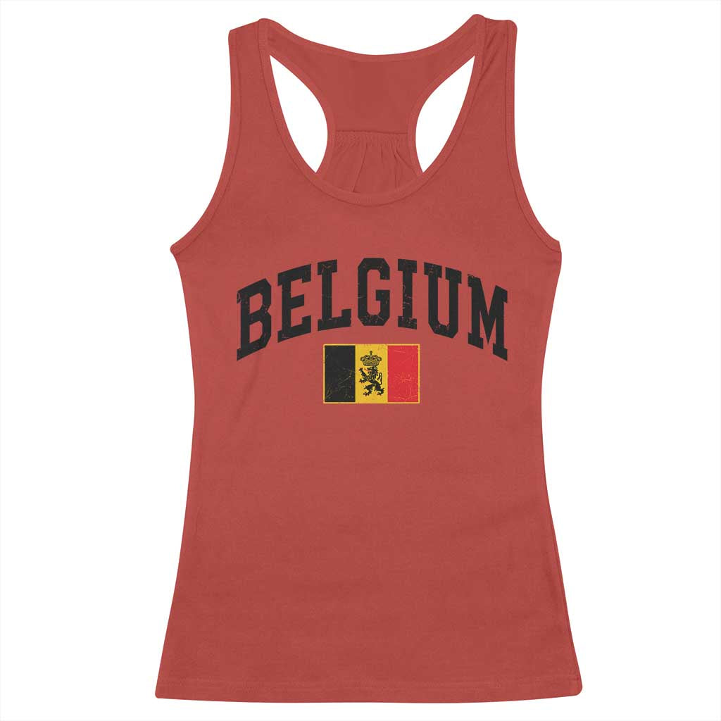 Vintage Belgium Racerback Tank Top Lion Royal Flag Graphic Belgian Soccer Football Pride Gift for Fans