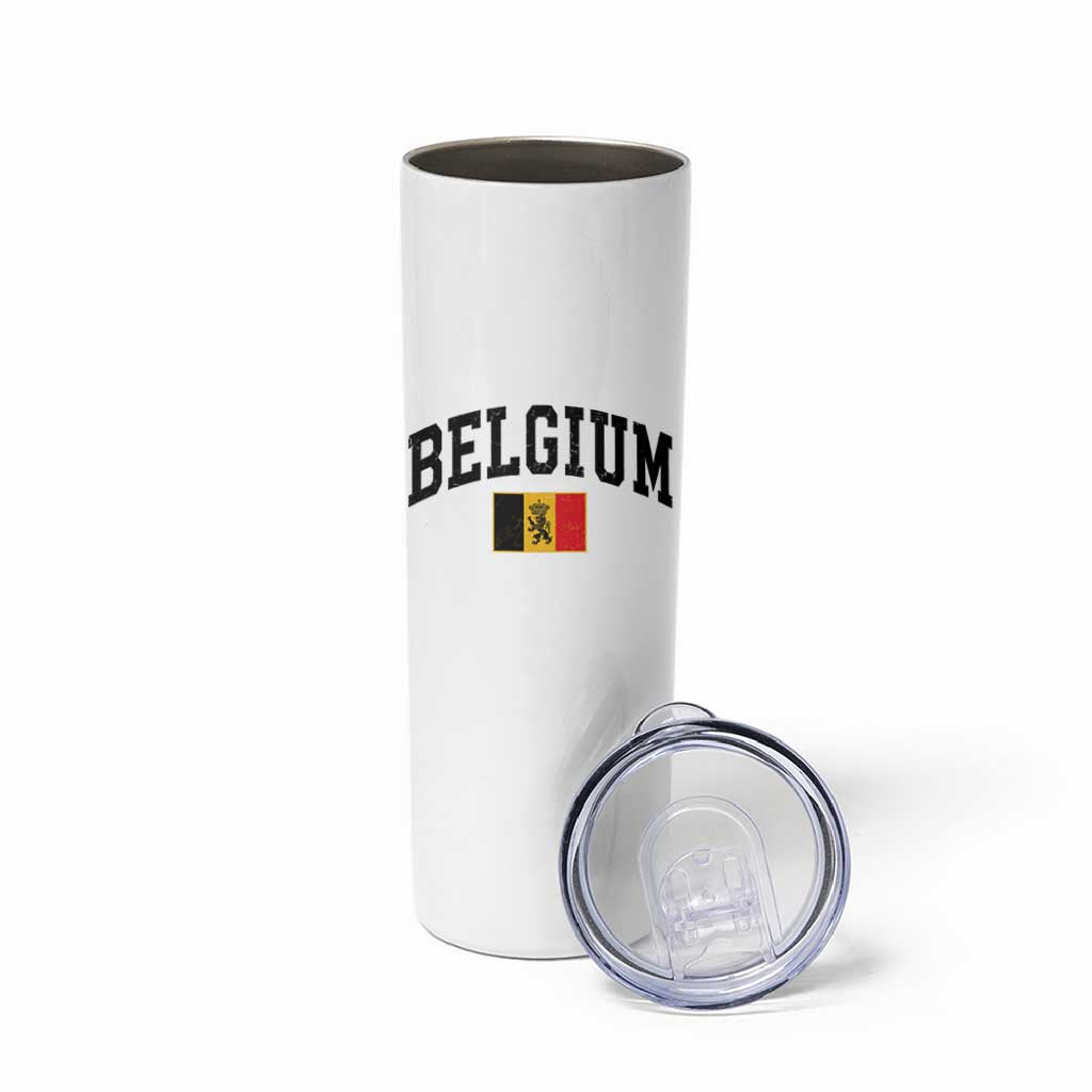 Vintage Belgium Skinny Tumbler Lion Royal Flag Graphic Belgian Soccer Football Pride Gift for Fans