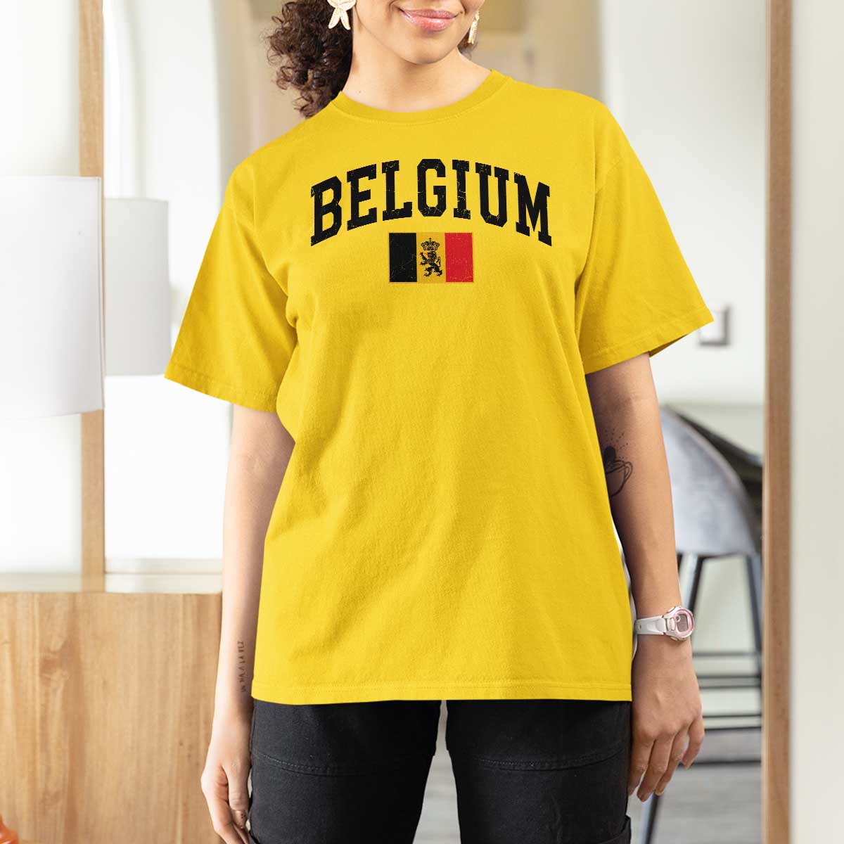 Vintage Belgium T Shirt For Women Lion Royal Flag Graphic Belgian Soccer Football Pride Gift for Fans