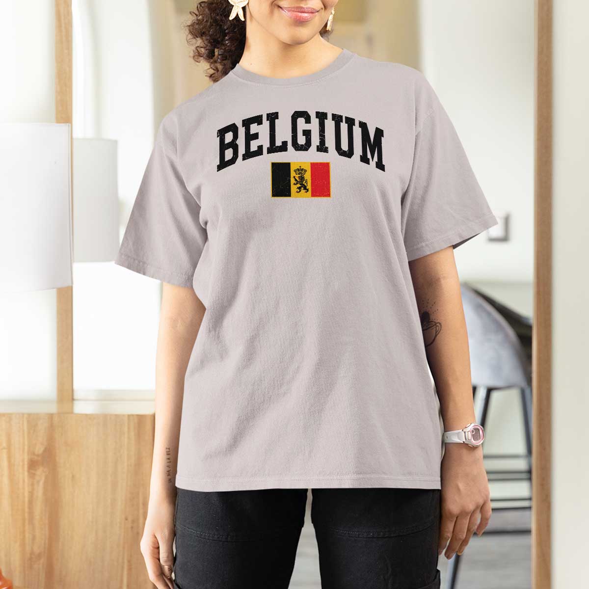 Vintage Belgium T Shirt For Women Lion Royal Flag Graphic Belgian Soccer Football Pride Gift for Fans