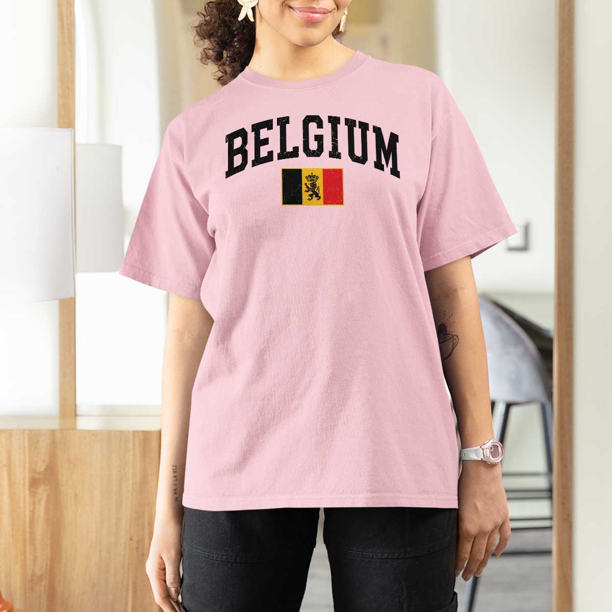 Vintage Belgium T Shirt For Women Lion Royal Flag Graphic Belgian Soccer Football Pride Gift for Fans