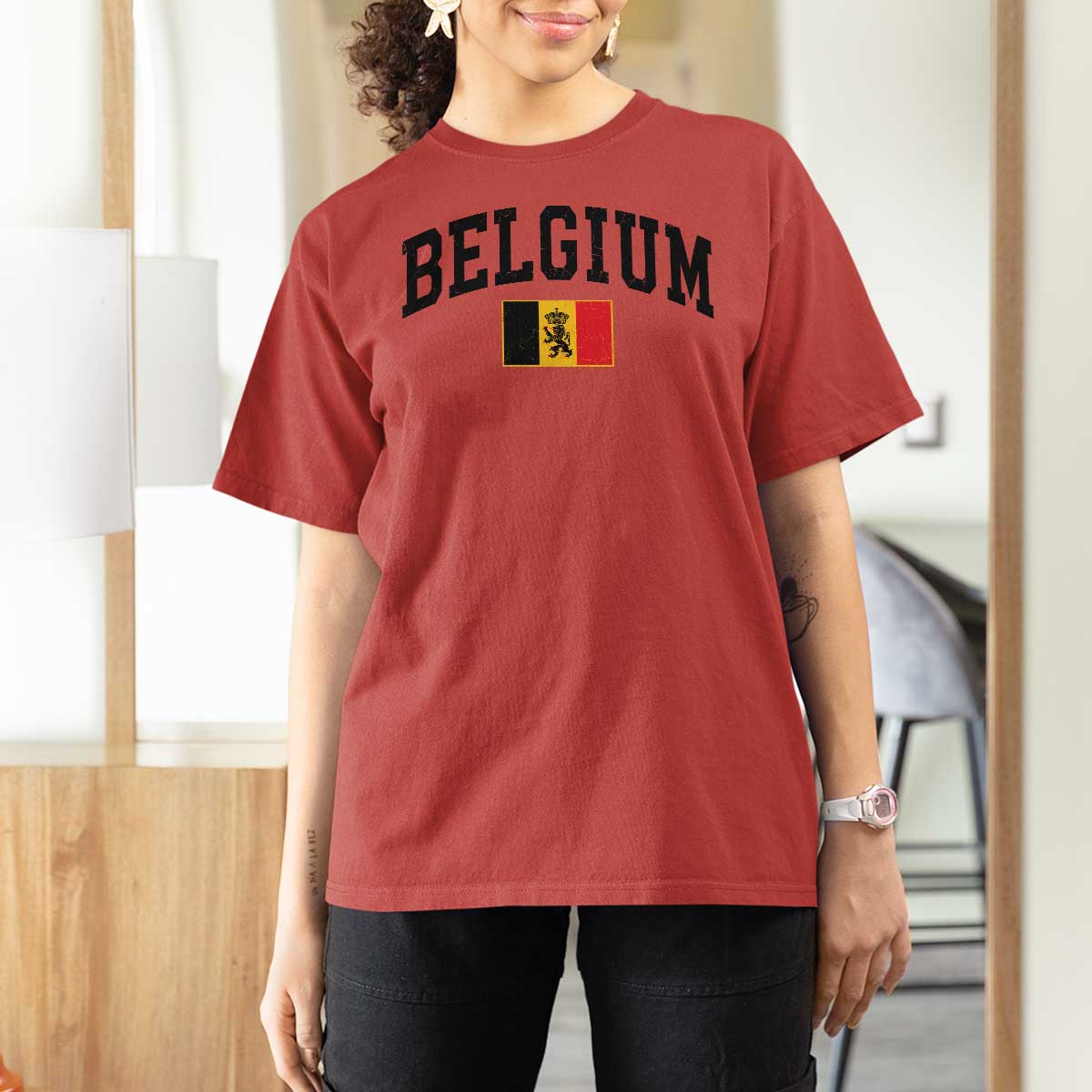 Vintage Belgium T Shirt For Women Lion Royal Flag Graphic Belgian Soccer Football Pride Gift for Fans