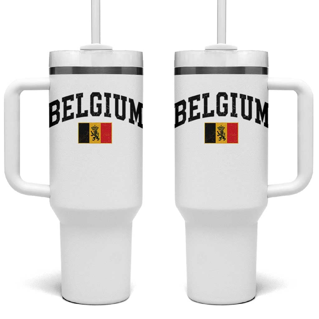 Vintage Belgium Tumbler With Handle Lion Royal Flag Graphic Belgian Soccer Football Pride Gift for Fans
