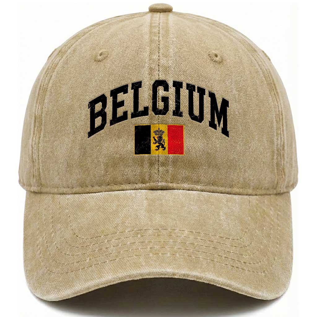 Vintage Belgium Washed Cotton Baseball Cap Lion Royal Flag Graphic Belgian Soccer Football Pride Gift for Fans