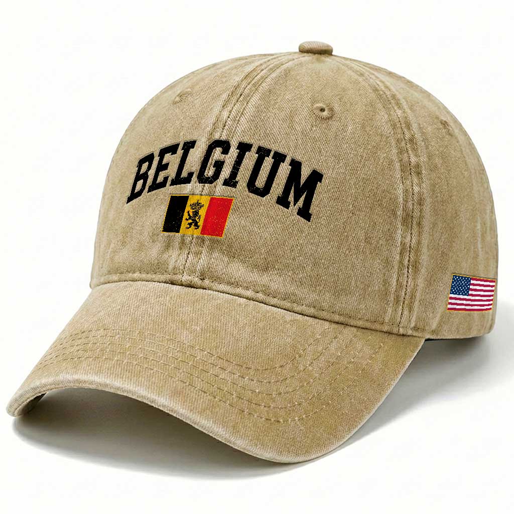 Vintage Belgium Washed Cotton Baseball Cap Lion Royal Flag Graphic Belgian Soccer Football Pride Gift for Fans