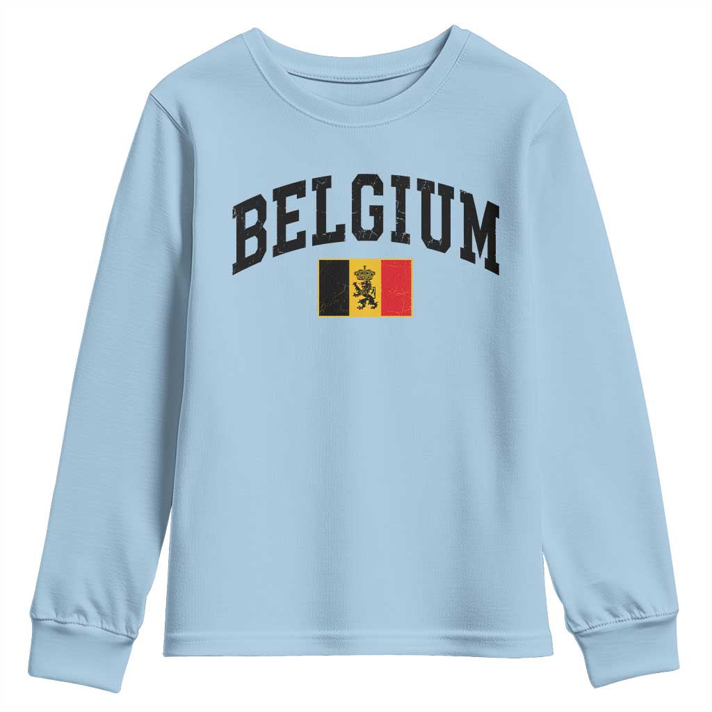 Vintage Belgium Youth Sweatshirt Lion Royal Flag Graphic Belgian Soccer Football Pride Gift for Fans