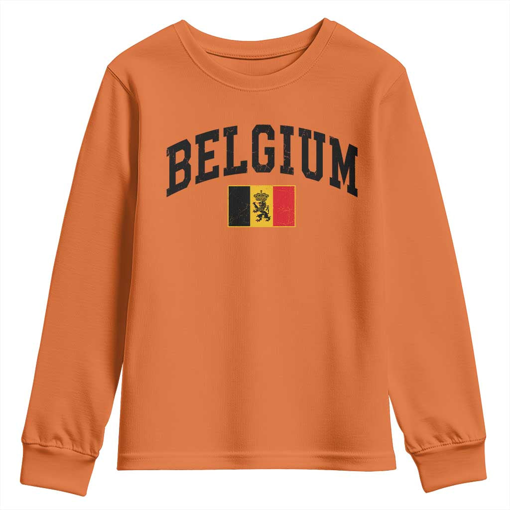 Vintage Belgium Youth Sweatshirt Lion Royal Flag Graphic Belgian Soccer Football Pride Gift for Fans