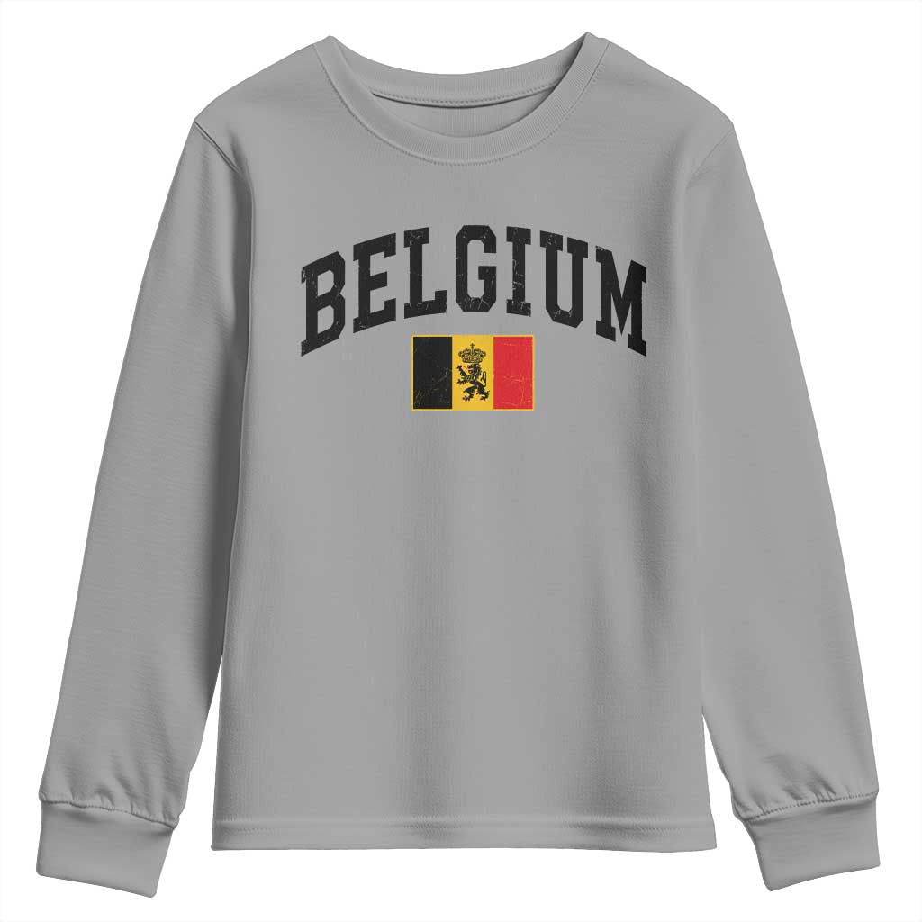 Vintage Belgium Youth Sweatshirt Lion Royal Flag Graphic Belgian Soccer Football Pride Gift for Fans