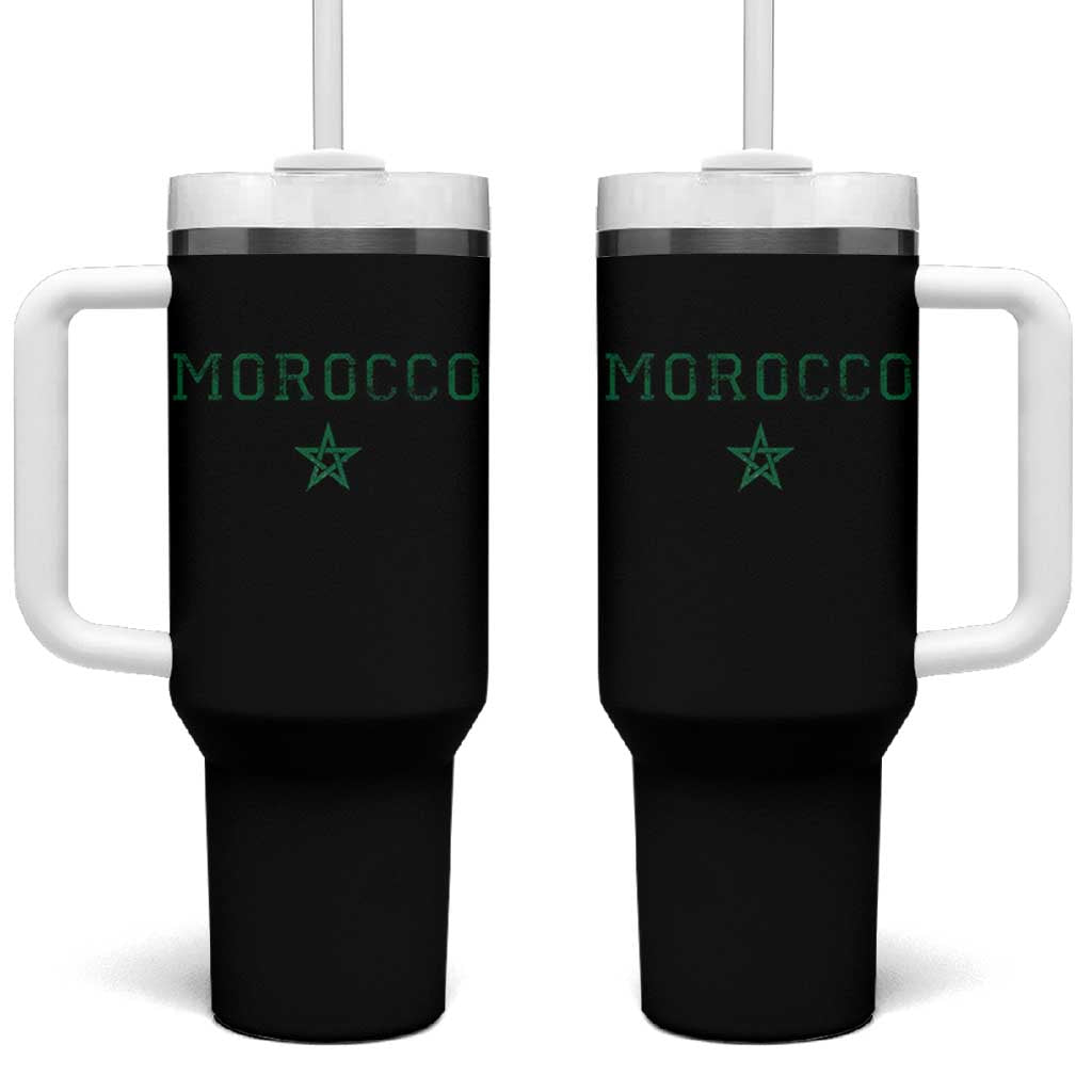 Vintage Morocco Tumbler With Handle Green Star Distressed Patriotic Heritage Pride Gift for Moroccan