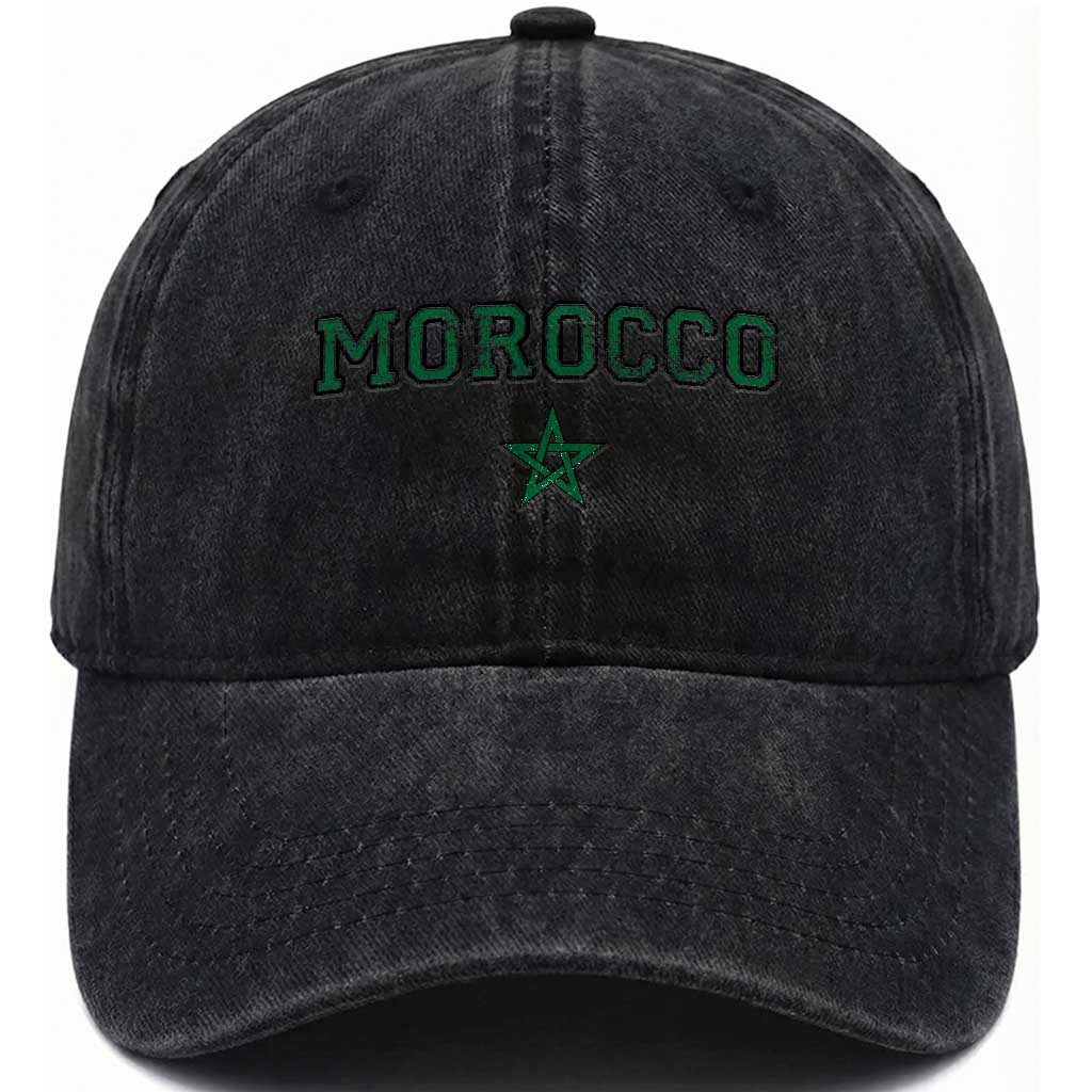 Vintage Morocco Washed Cotton Baseball Cap Green Star Distressed Patriotic Heritage Pride Gift for Moroccan