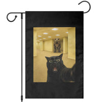 Black Cat Selfie with Dinosaur in The Backrooms Liminal Space Graphic Garden Flag Liminal Space Urban Legend Meme