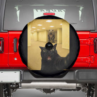 Black Cat Selfie with Dinosaur in The Backrooms Liminal Space Graphic Spare Tire Cover Liminal Space Urban Legend Meme
