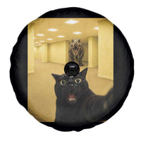 Black Cat Selfie with Dinosaur in The Backrooms Liminal Space Graphic Spare Tire Cover Liminal Space Urban Legend Meme