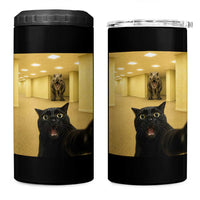 Black Cat Selfie with Dinosaur in The Backrooms Liminal Space Graphic 4 in 1 Can Cooler Tumbler Liminal Space Urban Legend Meme