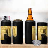 Black Cat Selfie with Dinosaur in The Backrooms Liminal Space Graphic 4 in 1 Can Cooler Tumbler Liminal Space Urban Legend Meme