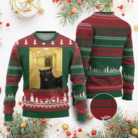 Black Cat Selfie with Dinosaur in The Backrooms Liminal Space Graphic Ugly Christmas Sweater Liminal Space Urban Legend Meme