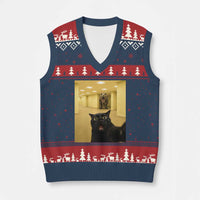 Black Cat Selfie with Dinosaur in The Backrooms Liminal Space Graphic V-Neck Knit Sweater Vest Liminal Space Urban Legend Meme