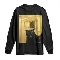 Black Cat Selfie with Dinosaur in The Backrooms Liminal Space Graphic Long Sleeve Shirt Liminal Space Urban Legend Meme