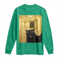 Black Cat Selfie with Dinosaur in The Backrooms Liminal Space Graphic Long Sleeve Shirt Liminal Space Urban Legend Meme