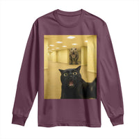 Black Cat Selfie with Dinosaur in The Backrooms Liminal Space Graphic Long Sleeve Shirt Liminal Space Urban Legend Meme