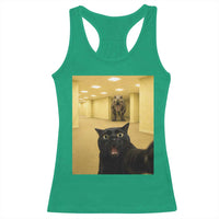 Black Cat Selfie with Dinosaur in The Backrooms Liminal Space Graphic Racerback Tank Top Liminal Space Urban Legend Meme