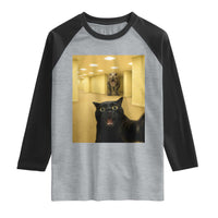 Black Cat Selfie with Dinosaur in The Backrooms Liminal Space Graphic Raglan Shirt Liminal Space Urban Legend Meme