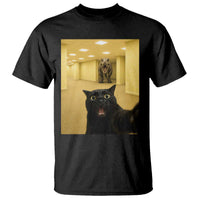 Black Cat Selfie with Dinosaur in The Backrooms Liminal Space Graphic T Shirt Liminal Space Urban Legend Meme