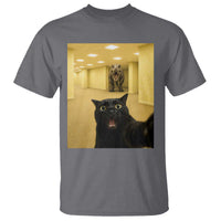 Black Cat Selfie with Dinosaur in The Backrooms Liminal Space Graphic T Shirt Liminal Space Urban Legend Meme