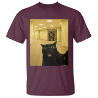 Black Cat Selfie with Dinosaur in The Backrooms Liminal Space Graphic T Shirt Liminal Space Urban Legend Meme