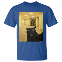 Black Cat Selfie with Dinosaur in The Backrooms Liminal Space Graphic T Shirt Liminal Space Urban Legend Meme