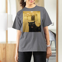 Black Cat Selfie with Dinosaur in The Backrooms Liminal Space Graphic T Shirt For Women Liminal Space Urban Legend Meme