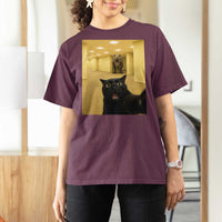 Black Cat Selfie with Dinosaur in The Backrooms Liminal Space Graphic T Shirt For Women Liminal Space Urban Legend Meme