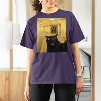 Black Cat Selfie with Dinosaur in The Backrooms Liminal Space Graphic T Shirt For Women Liminal Space Urban Legend Meme
