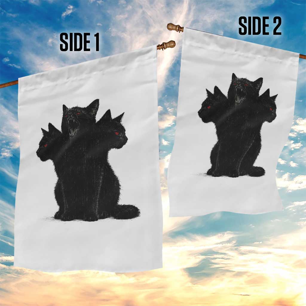 Purrberus 3 Headed Black Cat Gothic Mythology Graphic Garden Flag Vintage Grunge Alt 90s Halloween Goth Horror