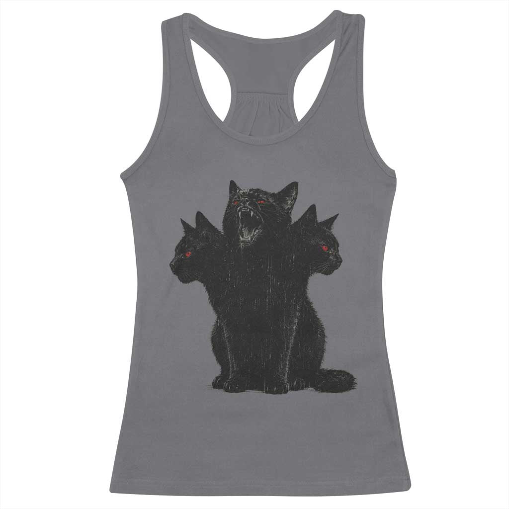Purrberus 3 Headed Black Cat Gothic Mythology Graphic Racerback Tank Top Vintage Grunge Alt 90s Halloween Goth Horror