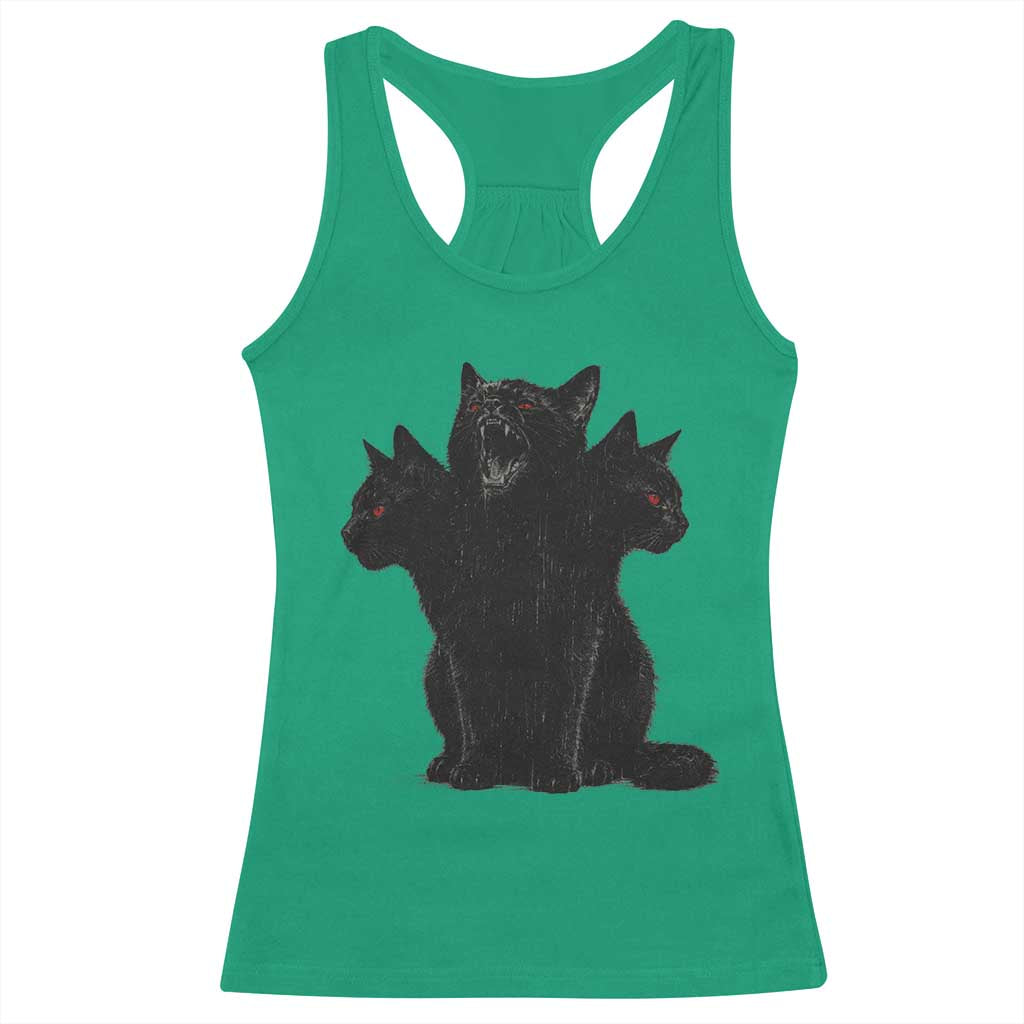 Purrberus 3 Headed Black Cat Gothic Mythology Graphic Racerback Tank Top Vintage Grunge Alt 90s Halloween Goth Horror