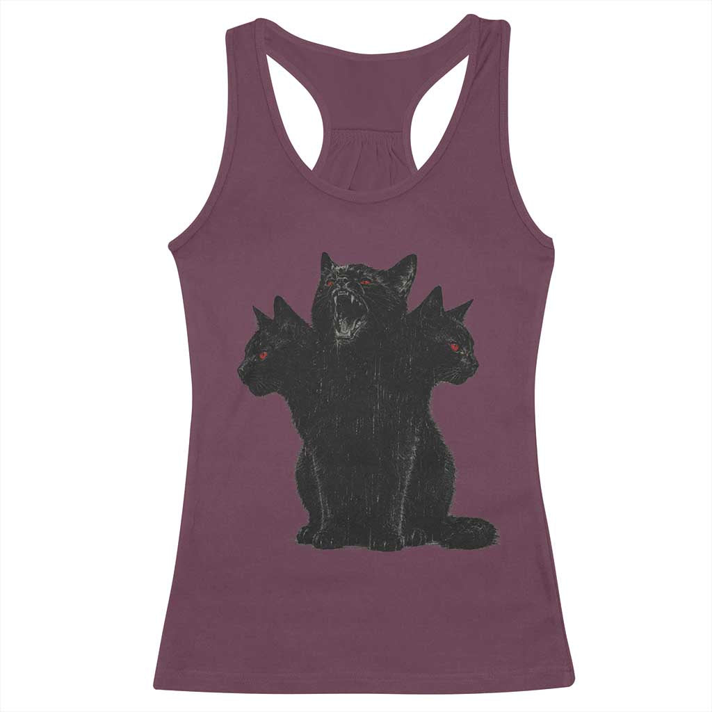 Purrberus 3 Headed Black Cat Gothic Mythology Graphic Racerback Tank Top Vintage Grunge Alt 90s Halloween Goth Horror