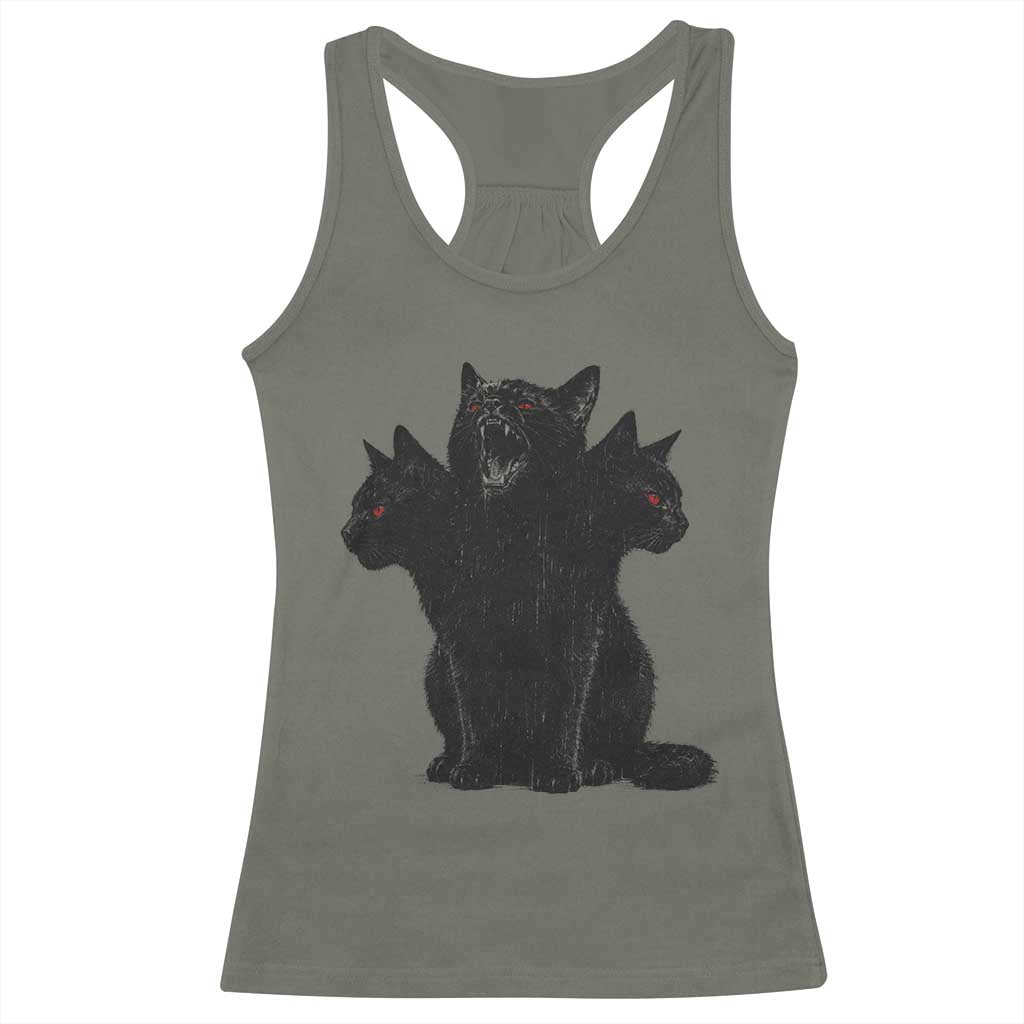 Purrberus 3 Headed Black Cat Gothic Mythology Graphic Racerback Tank Top Vintage Grunge Alt 90s Halloween Goth Horror