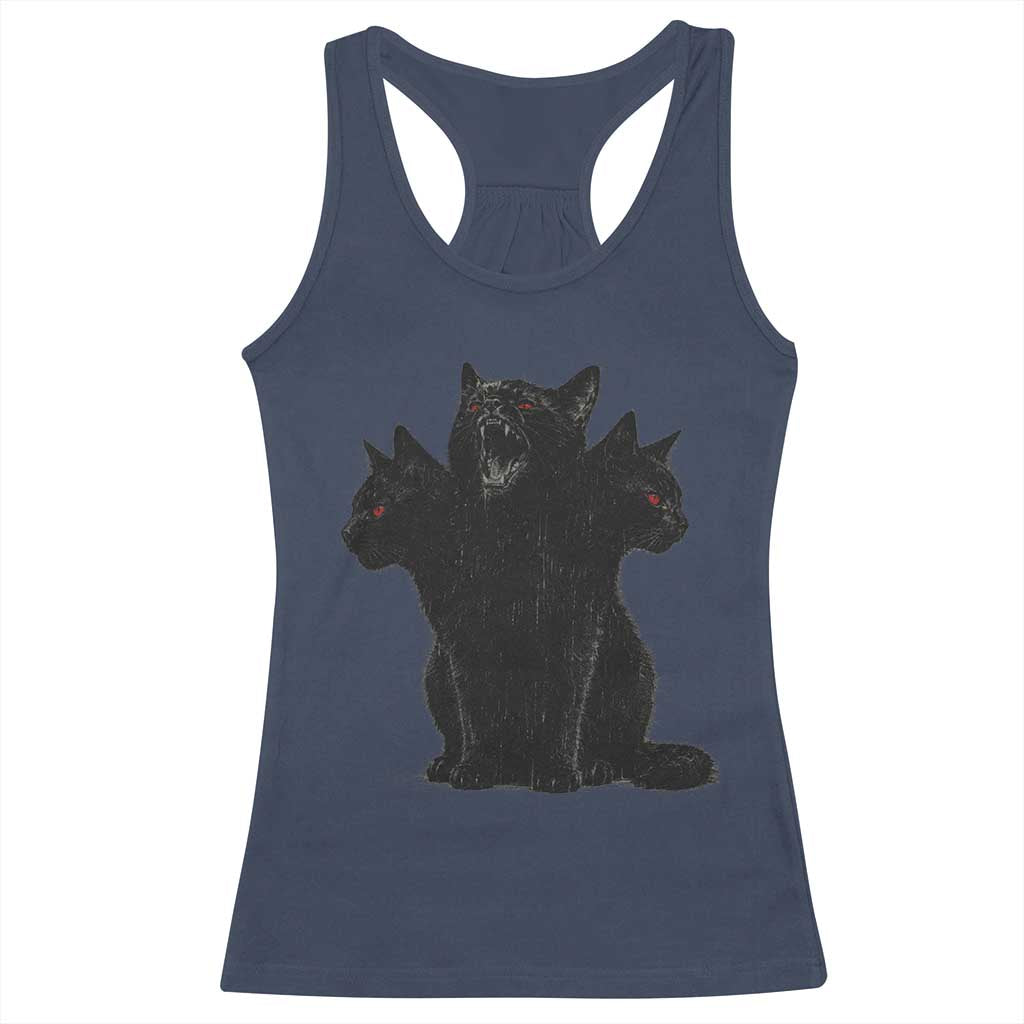 Purrberus 3 Headed Black Cat Gothic Mythology Graphic Racerback Tank Top Vintage Grunge Alt 90s Halloween Goth Horror