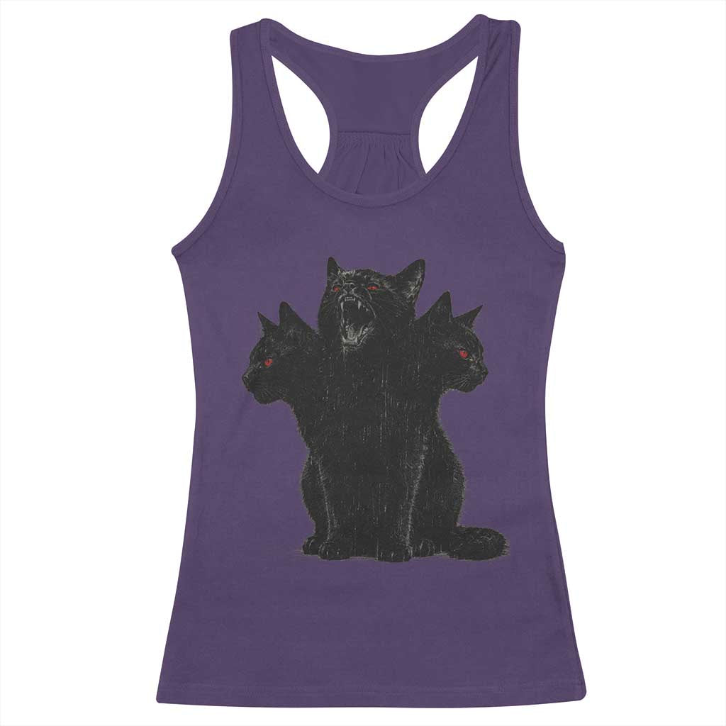 Purrberus 3 Headed Black Cat Gothic Mythology Graphic Racerback Tank Top Vintage Grunge Alt 90s Halloween Goth Horror